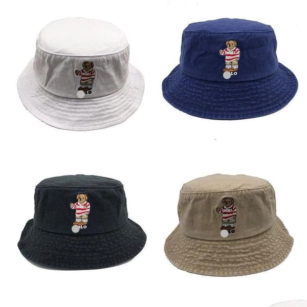 Casquettes Casquettes Casquettes Chapeau De Seau Rayure Rouge Broderie Ours Hommes Kaki Casquette Vintage En Plein Air Avec Étiquette En Gros Livraison Directe Accessoire De Mode A