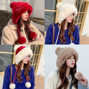 Caps Beanie/Skull Pompom Winterhoeden voor Wome Earmuffs Dikke oorvlees hoed Fleece gevoerde meid gebreide Bonnets Cute Ladies Ear Beanies Cap 230905