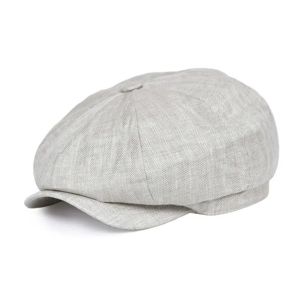 Botvela – casquette de journal en lin à chevrons pour hommes et femmes, casquette de boulanger, chapeau plat respirant, béret pomme, 007