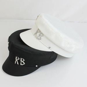 Gorras de diseñador de marca para Mujer, gorros de satén con letras R B y Newsboy, sombrero militar plano, boina ajustable para Mujer, Gorras para Mujer