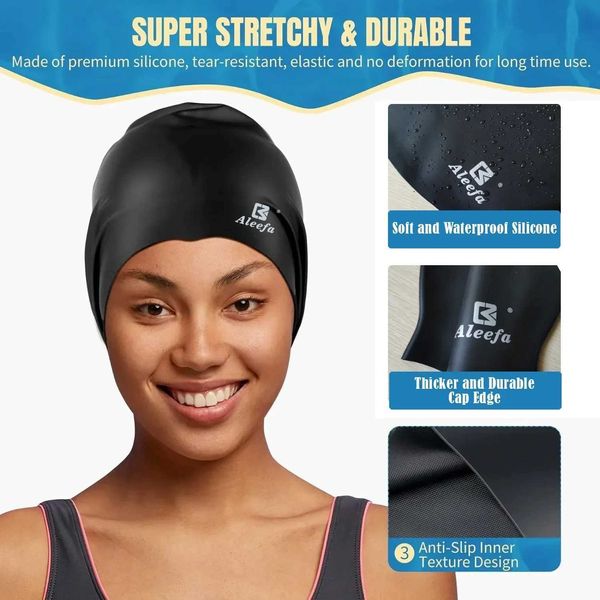 Gorros Gorro de baño extra grande para mujer Trenzas de pelo largo Rastas Gorros de baño de silicona Tejidos Rizos Afros impermeables 24328