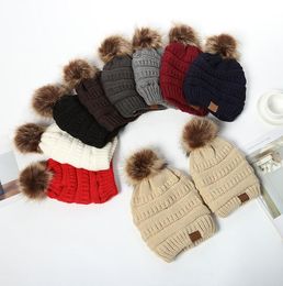 Casquettes mode automne hiver chaud Plus casquette de boule Fuffy tricot cache-oreilles en plein air chapeau de laine pour enfants et adultes 4142722