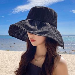 Кепки для женщин, корейская версия, рыбацкая шляпа с большими полями, летняя милая жемчужная кружевная шляпа с цветком, шляпа от солнца, УФ-защита от солнца, шляпа для бассейна