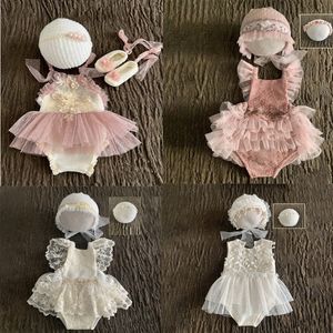 Caps hoeden 0-1 maanden geboren pography props babyhoed hoofdband kant romper bodysuits outfit meisje kleding kostuum kleding 221203