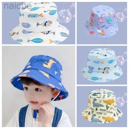 Caps chapeaux 1-5 ans Cartoon Printing Baby Bucket Hat Coton Breathable Kids Fisherman Hat Infant Toddle Sun Sun with Trawstring Baby Cap D240425