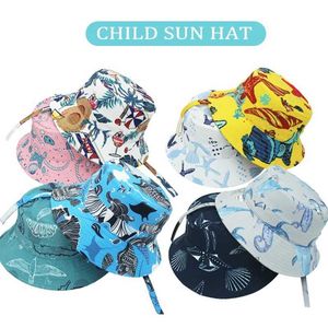 Caps chapeaux 2023 Childrens d'été Girl Girl Boy Sun Sun Hat avec Chin UV Protection Hat Hat Childrens Travel Bucket Hat 4-9 ans D240509