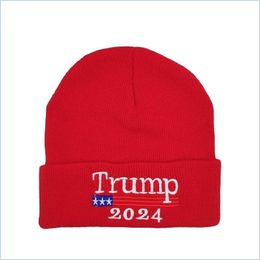 Caps Hüte 2024 Trump Hat Präsidentschaftswahl Frühling gestrickte Wollmützen Adts Supporter Hüte Winter Beanies SKL Hip Hop Drop Lieferung Dhnxc