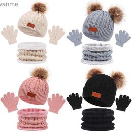 Caps chapeaux 3 morceaux de chapeaux de bébé hiver swinet gant gant ensemble de couleur un chapeau enfant de couleur un chapeau tricot moelleux