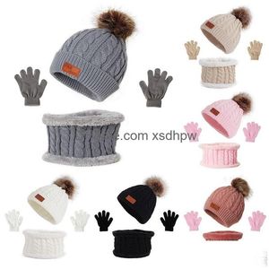 Casquettes Chapeaux 3pcs enfants hiver bonnet chapeau écharpe gants ensemble pour 1-5 ans garçons filles tricot épais chaud polaire doublé thermique ensembles goutte ot5tj