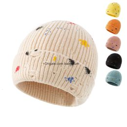 Meisjes Caps Hoeden Mode Tiener Dame Gebreide graffiti Beanie Cap Pigment Dot Geverfd Effen Kleur Warme dames Heren Wollen Gebreide Hoeden