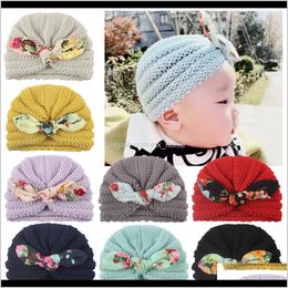 Gorras Sombreros Accesorios Bebé Niños Maternidad Drop Entrega 2021 Bebé Otoño e Invierno Cálido Punto Niños Impreso Conejo Oreja Sombrero de lana Pullov