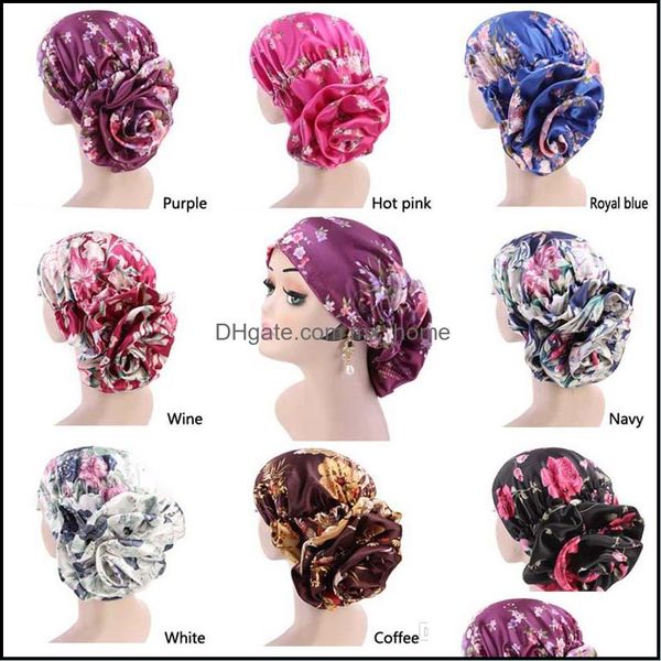 Casquettes Chapeaux Aessories Bébé, Enfants Maternité Femmes Floral Soie Turban Chapeau Inde Casquette Musulman Filet À Cheveux Chemo Fleur Bonnet Bonnet Pour Fille Drop De