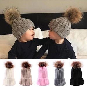 Casquettes chapeaux automne hiver bébé chapeau Crochet chaud fille garçon bonnet grand pompon couleur unie enfants bambin Bonnet accessoires