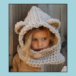 Casquettes Chapeaux Automne Hiver Bébé Enfants Chapeau De Dessin Animé Écharpe Wraps Une Pièce Garçons Filles Bonnet Tricoté Bonnets À La Main Crochet Neckerch Mxhome Dhsyu