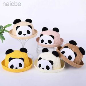 Caps Hats Baby Boy Girl Caps Childrens Straw Hat Summer Cartoon Panda Sun Hat Outdoor Fashion Outing Baby ouder-kind Sun Kids Hat D240425