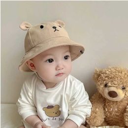 Caps chapeaux bébé seau chapeau pour garçon 1-4y mignon ours baby pêcheur capot avec oreilles coton solide chapeau de soleil décontracté