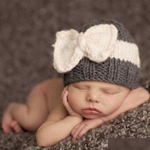 Caps hoeden Baby Girl Boy Newborn Hat Photo Prop Knit Cap Kabel Boanie Bows With Beanies Drop Delivery Kids Maternity Accesso DHBE7