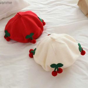 Caps chapeaux Baby Hat for Children and Girls Solid Cherry Warm Beret tricot Hat pour nouveau-nés Automne et hiver Childrens de peinture Baby Hat WX