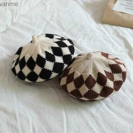 Caps chapeaux bébé chapeau plaid motif fille béret chaud beret vintage tricot béret childrens automne d'hiver artiste peint