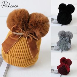 Casquettes Chapeaux Bébé Trucs Double Pompon Hiver Tricoté Enfants Fille Chaud 220823