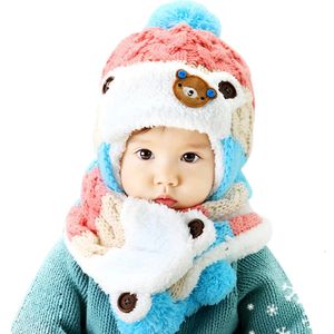 Caps Hoeden Baby Winter Muts Sjaal Set Jongen Meisje Muts voor kinderen Zeer warm Dierenbeer Kinderen Baby Peuter Gehaakt Gebreide nekwarmer 231202