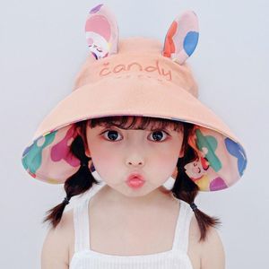 Casquettes Chapeaux Boule Enfants Crème Solaire Été Garçons Filles Grand Eaves Cap Double Face Vide Top Mignon Lapin Pare-Soleil Panama 230412