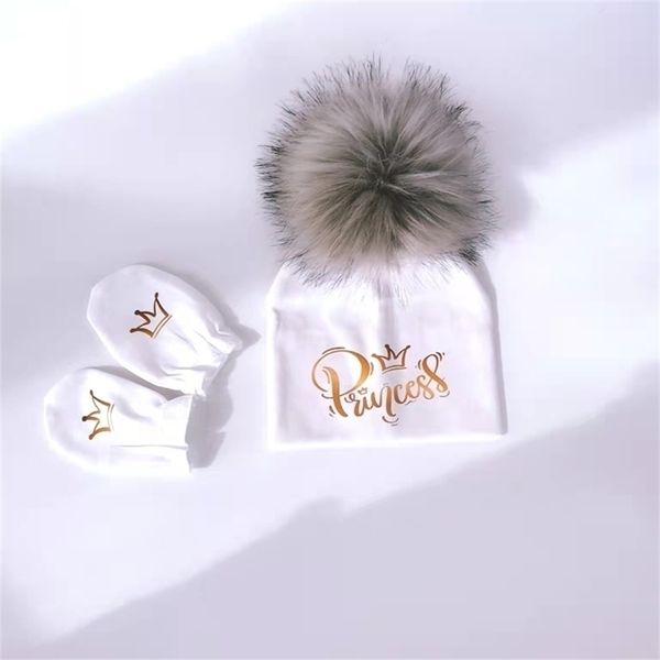 Casquettes Chapeaux BeanieSkull Caps né bébé pographie accessoires bonnet en coton avec pompon amovible chapeau bonnet gants couvre-pieds princesse prince 221107