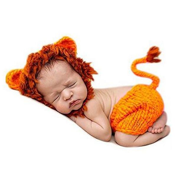 Casquettes chapeaux né Fotografia vêtements bébé Crochet tricot Costume Po pographie accessoire filles garçons tenues accessoires Lion Shoot