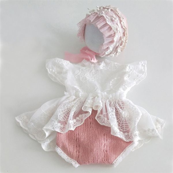 Casquettes Chapeaux born Pography Props Hat Lace Romper Bodysuits Outfit Baby Girl Dress Po Costume 230220