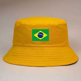 Caps chapeaux brésiliens drapeau seau chapeau de coton classique coton réversible chapeau pêcheur adulte d'été de la plage panama fille fille garçon sunshade chapeau d240509