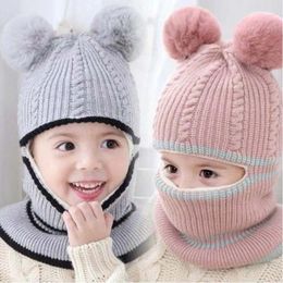 Casquettes Chapeaux Casquettes pour enfants garçons filles tricoté bonnet en laine chapeau hiver bébé chapeaux chauds avec couverture d'écharpe pour enfants 1-6 ans casquette coupe-vent 231213