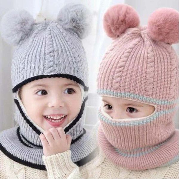 Gorros Gorros Gorros para niños Gorros de lana de punto para niños y niñas Gorros cálidos para bebés de invierno con funda para bufanda para niños de 1 a 6 años Gorro a prueba de viento 231213