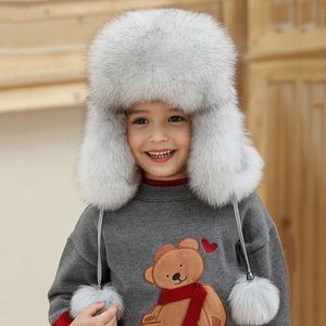 Casquettes chapeaux enfants chapeau d'hiver pour fille bébé fourrure naturelle doux extérieur coupe-vent enfants avec oreillettes russe 231124