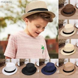 Caps Hats Childrens Linen Wide Brown Beach Hat Sunhat Retro Jazz Hat Wedding Party Hoed Denim Unisex Childrens Performance Gentleman Headwearl240429