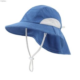Caps hoeden verbinden stijl kleuterschool jongens en meisjes nieuwe solide zomers zon hoed brede runder UV zonnebrandcrème verstelbare buitenmesh emmer sun hatl240429