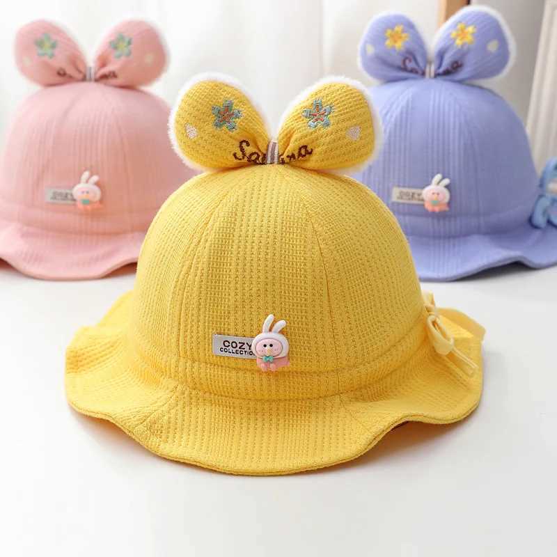 Caps Hats Cute Bows Baby Bucket Hat Autumn Winter Warm Fisherman Cap for Toddler Boy Girl Cartoon Bowknot Thicken Warm Kids Windproof Caps Y240517