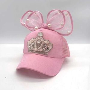 Caps Hats Cute Girl Net Hat Spring Summer Childrens Baseball Baby Princess Button Hip Hop Rabbit Oren Pearl Big Bow Sun Ha D240521