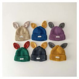 Casquettes chapeaux mignon chapeau avec oreille automne enfants tricoté chapeau garçons filles bonnet chaud laine pull chapeau 231115