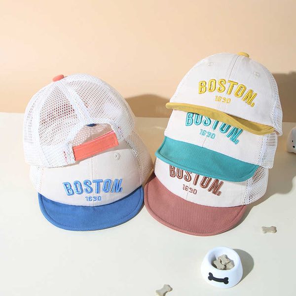 Gorras Sombreros Lindo Malla Bebé Carta Bordado Verano Transpirable Niños pequeños Niños Niñas gorra de béisbol Ala suave Ajustable Niños Sombrero para el sol G220522