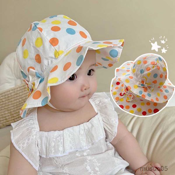 Casquettes Chapeaux Chapeau de soleil à volants mignon pour bébé fille Sweet Dot Bowknot Infant Seau Cap Summer Toddler Kids Wide Brim Fisherman Hats Bonnet