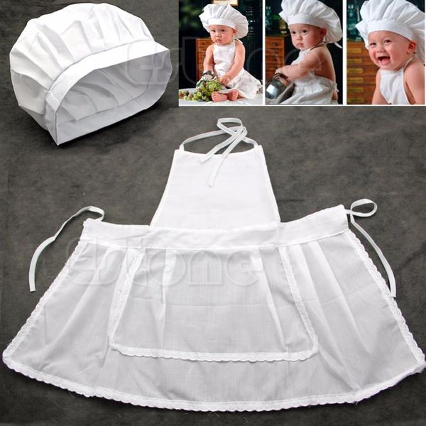 Gorras Sombreros Lindo Blanco Bebé Cocinero Traje Pos Pography Prop Born Infant Hat ApronCaps