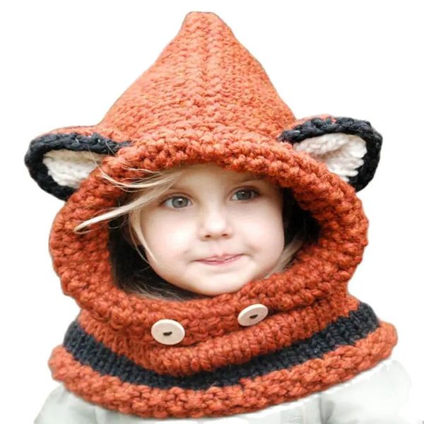 Casquettes Chapeaux Doit Cadeau De Noël Oreille De Renard Chapeau D'hiver Coupe-Vent Chapeaux Écharpe Ensemble Pour Enfants Garçons Filles Hiver Earflap Cap 231121