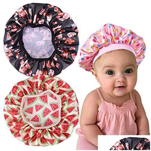 Gorras Sombreros Moda Niños Floral Satén Bonnet Chica Noche Dormir Cap Cuidado del cabello Cabeza suave Er Wrap Gorros Sklies 6 colores Entrega de gota Bebé DH9QS