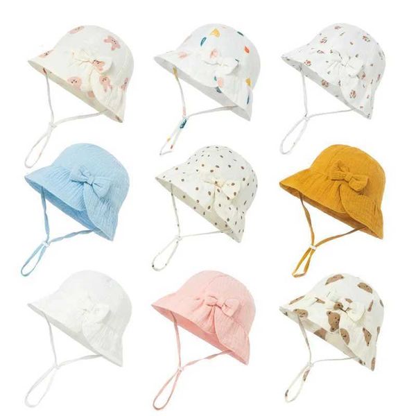 Caps chapeaux fin en lin bébé chapeau d'été plage enfant chattras de soleil fille garçon arc sweet bébé chapeau pour tout-petit chapeau accessoires nouveau-nés 0-12m d240509