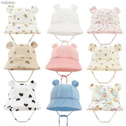 Caps hoeden fijn linnen baby zomer hoed pasgeboren hoed katoen baby zon hoed meisje jongen baby emmer hoed baby accessoires 3-12 ml240429