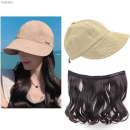 Caps hoeden hoeden voor vrouwen grote randzonnen hoeden voor lente en zomer afneembare lange golf honkbal cap wigsl240429
