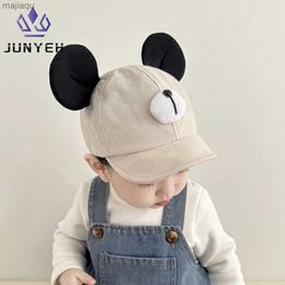 Caps Hats Junyeh Baby Hat Spring Super schattig Big Ear Bear Hat Soft Brim Baby Sunshine Baseball Hat Children 5-24 Maantl240429