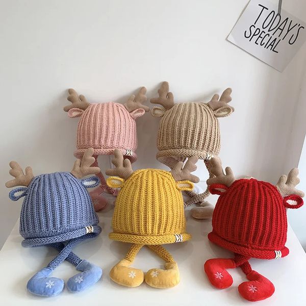 Casquettes Chapeaux Enfants Bébé Filles Chapeau De Noël Fauve Grand Bouchon D'oreille Bébé Chapeau De Laine Garçons Tricoté Automne/hiver Chaud Chapeau Pour Enfants Coiffe Infantile 231120