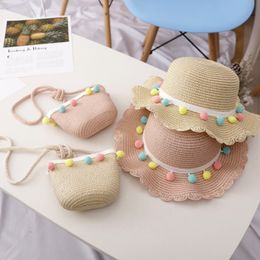 Gorras Sombreros Niños Niñas Verano Moda Niños Protector solar Sombrero para el sol Bolsa de paja para Cool Girl Cute Transpirable BabyAccessories 230724