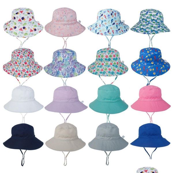 Caps chapeaux kids upf50add safari chapeau de soleil bucket bucket été jeu enfants tissu cartoon solide sunhats 16 styles offrir choisissez drop otgja